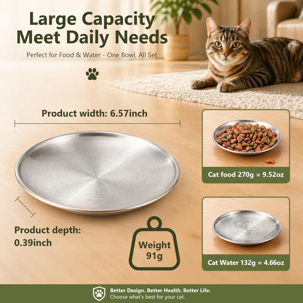 Whisker Friendly Stainless Steel Shallow Cat Feeding Bowls
