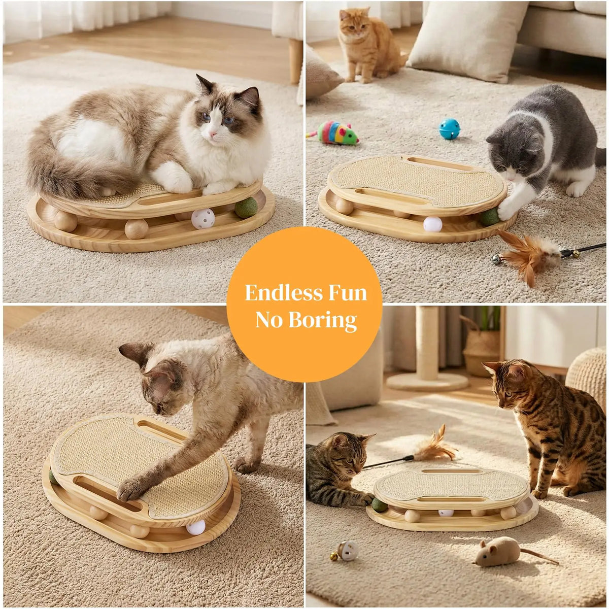 Cat Scratcher With Sisal Pad And Interactive Ball Track Toy