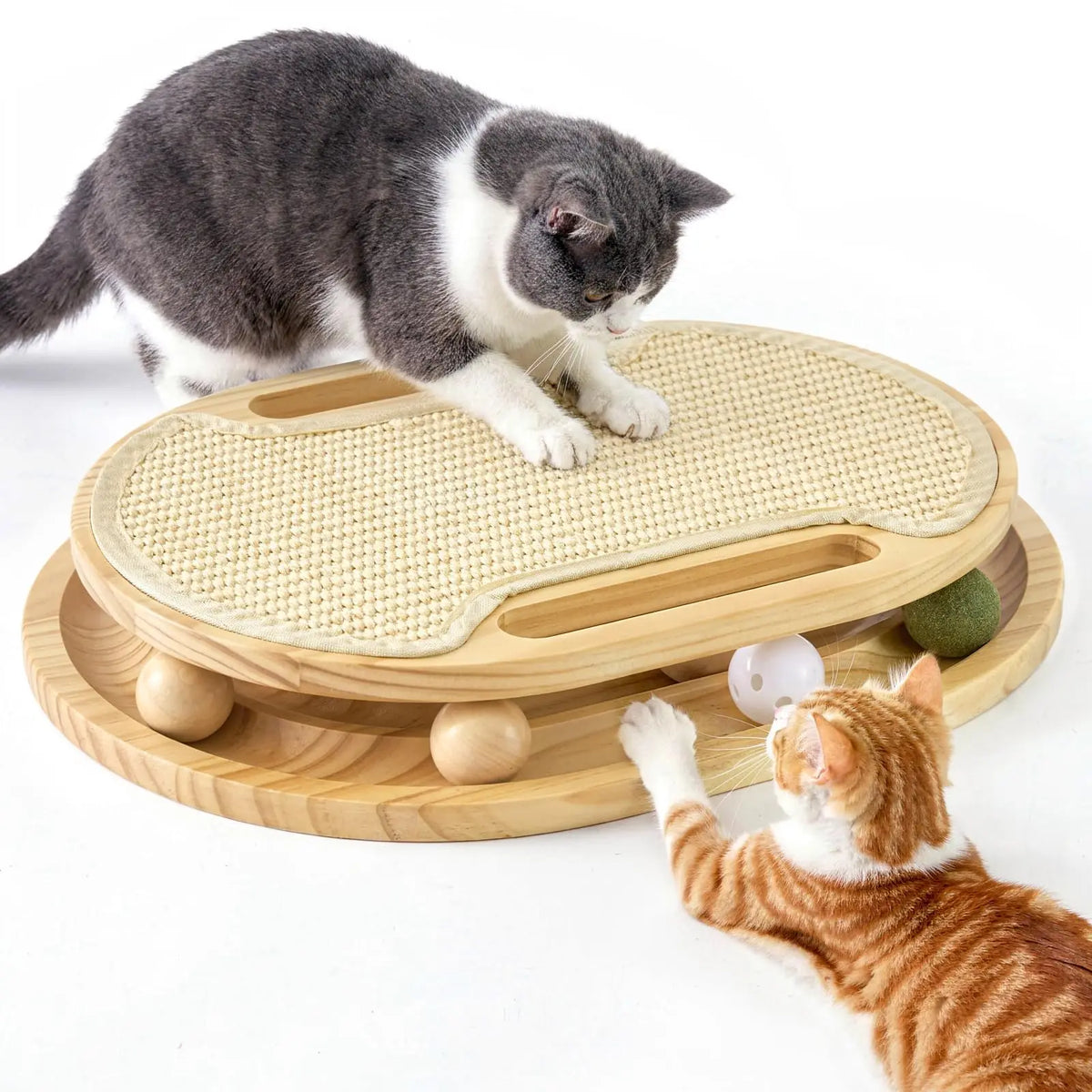 Cat Scratcher With Sisal Pad And Interactive Ball Track Toy