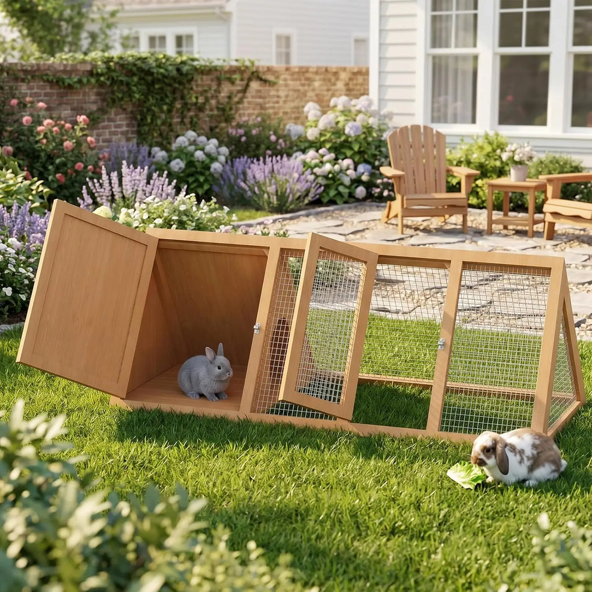 Durable Wooden Rabbit Hutch And Quail Coop With Ventilated Run