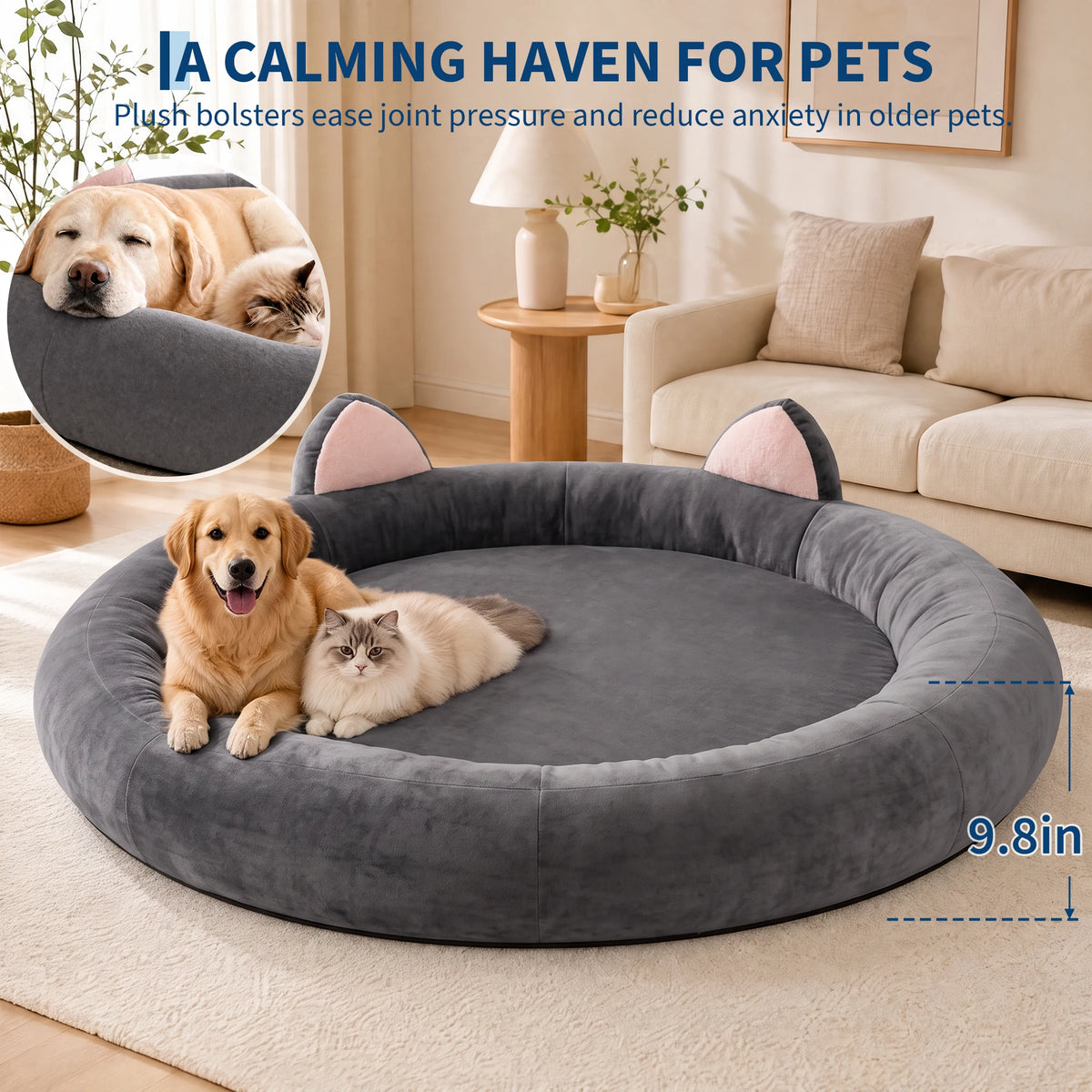 Memory Foam Dog Bed With Supportive Bolster For Senior Dogs