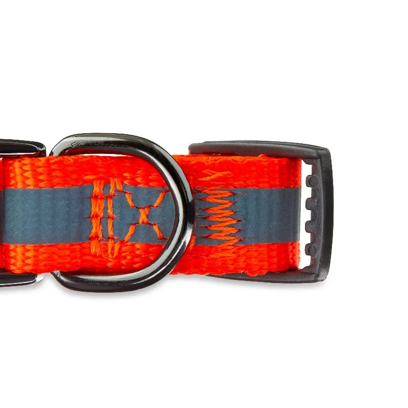 Durable Nylon Reflective Adjustable Dog Collar With Metal Hardware