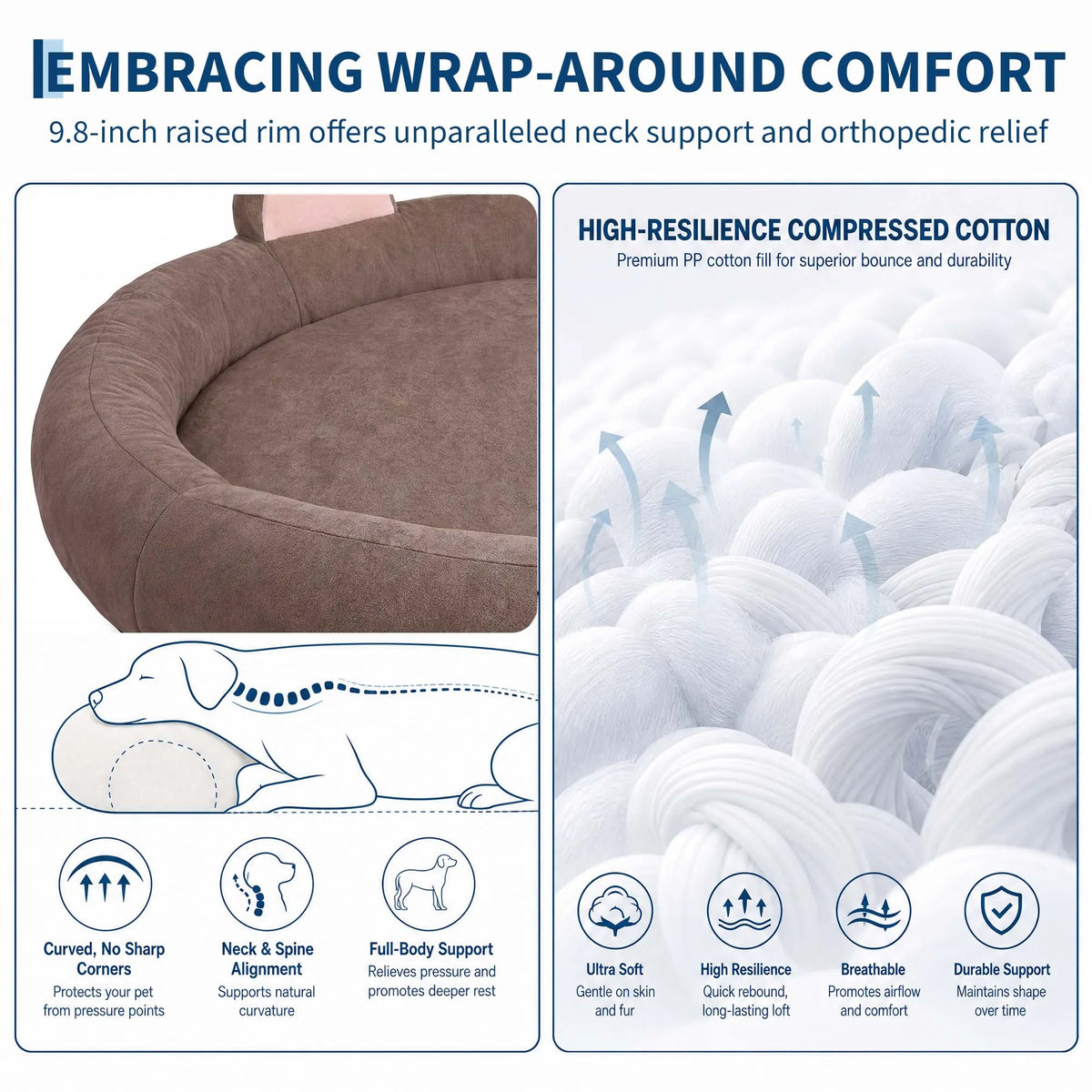 Memory Foam Dog Bed With Supportive Bolster For Senior Dogs