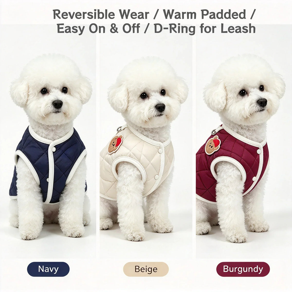 Reversible Quilted Warm Pet Vest for Dogs and Cats