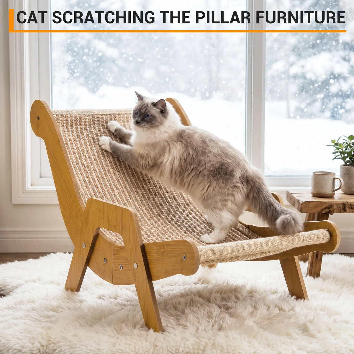 Wooden Sisal Cat Scratcher Lounger And Rest Bed For Cats