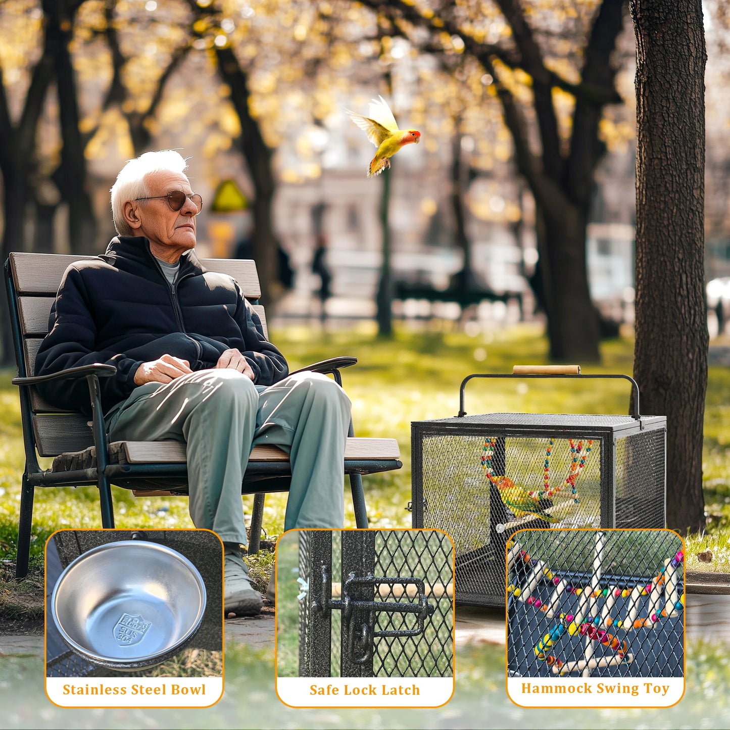 Metal Bird Cage With Hammock Swing And Perch Stand
