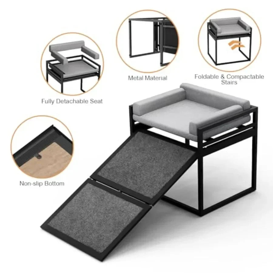 Reinforced Non Slip Dog Ramp For Beds With Washable Cushion
