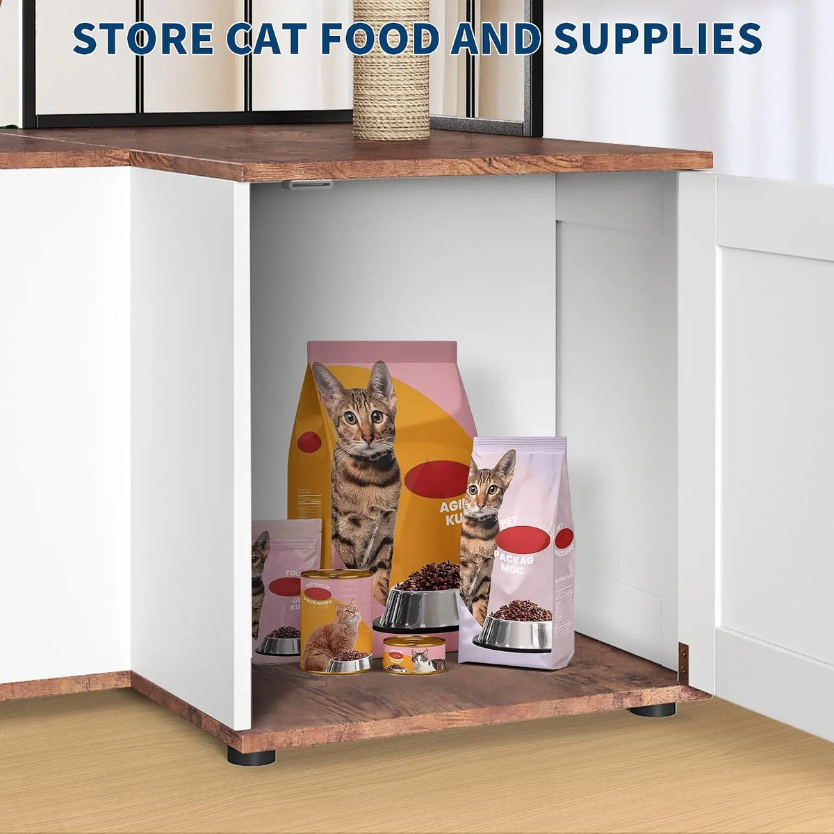 Garvee Wood Cat Tree With Scratching Post And Storage Cabinet