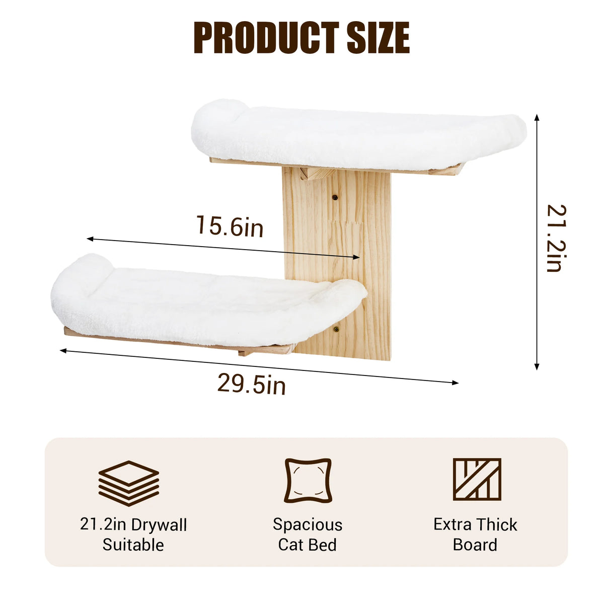 EliteZ Solid Wood Wall Mounted Cat Bed With Washable Cushion