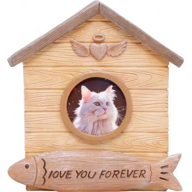 Wood Look Resin Pet Urn With Replaceable Photo Storage Box
