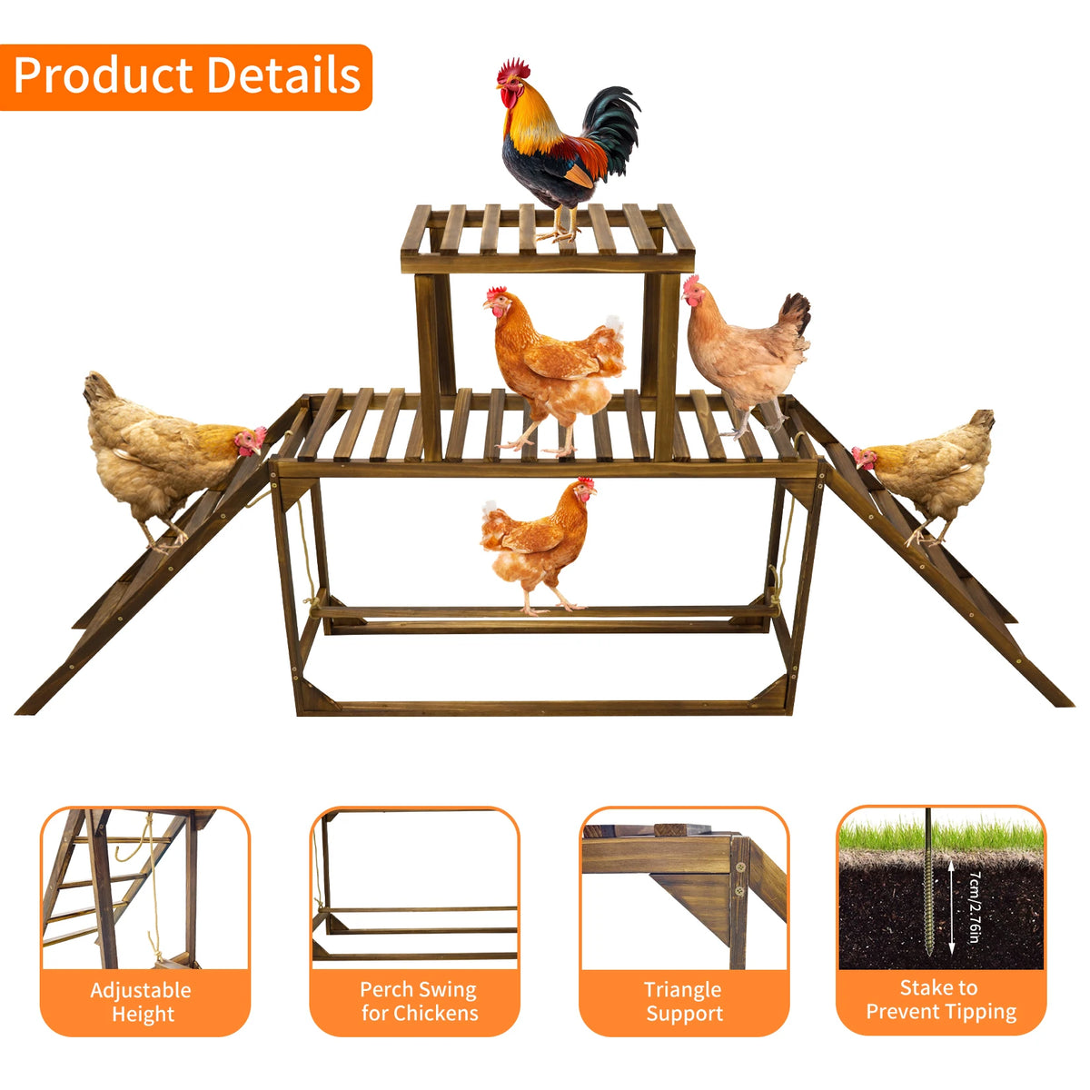 Borwart Wooden Chicken Coop Swing Ladder With Roosting Platform