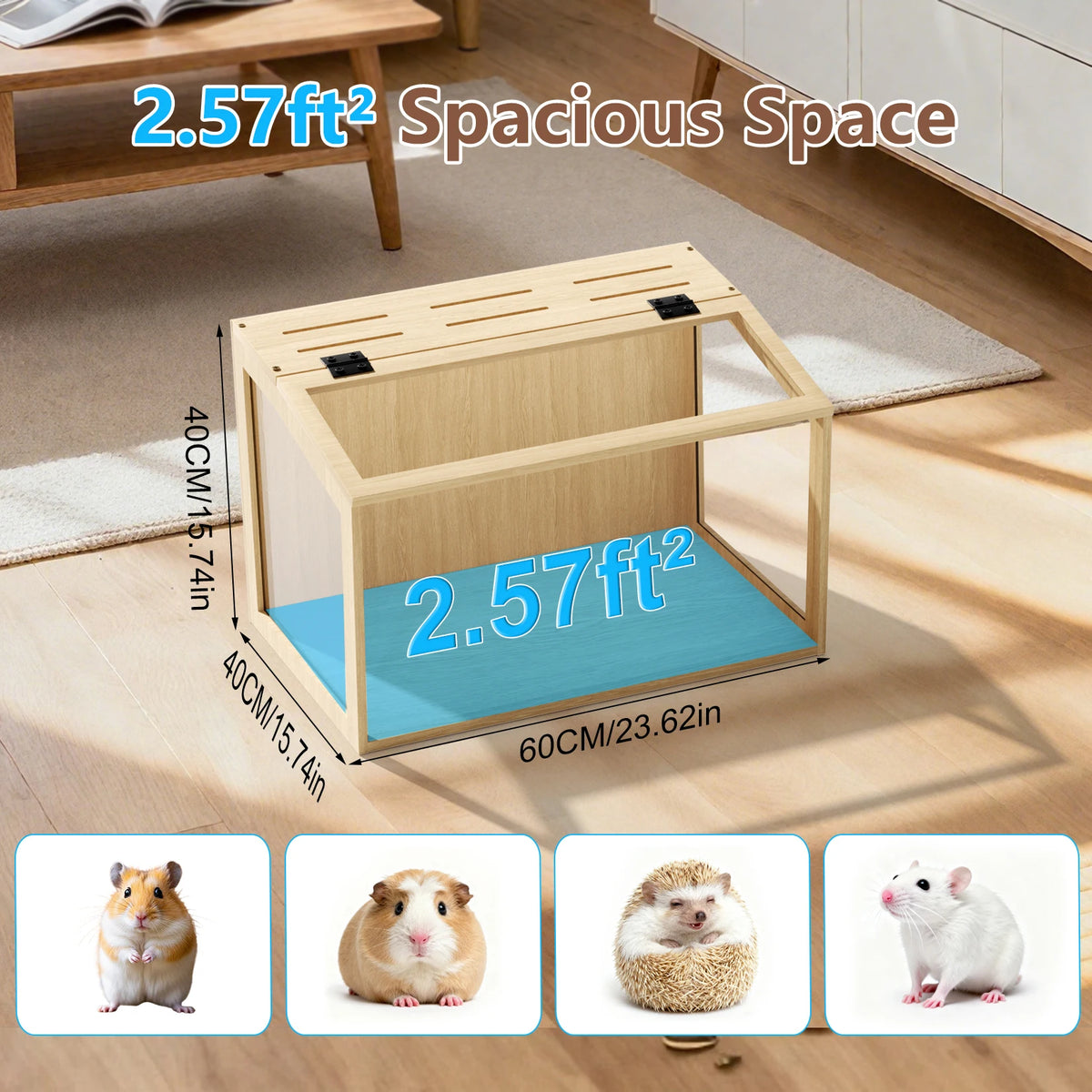 Large Wooden Hamster Cage With Tempered Glass And Led Light