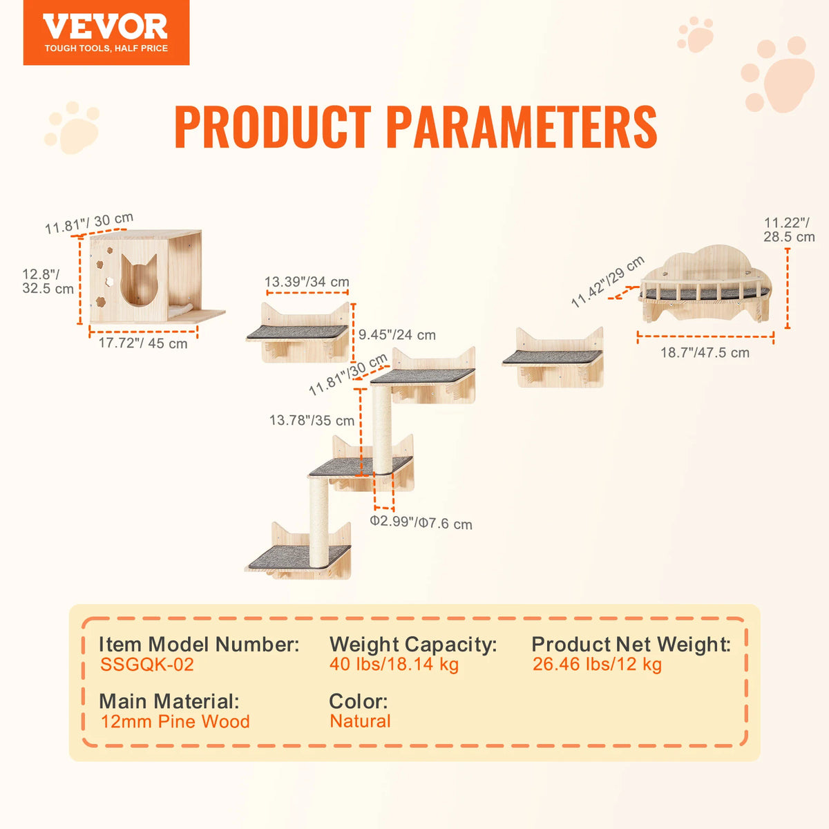 SucceBuy Wall Mounted Double Tier Cat Shelves with Hammocks