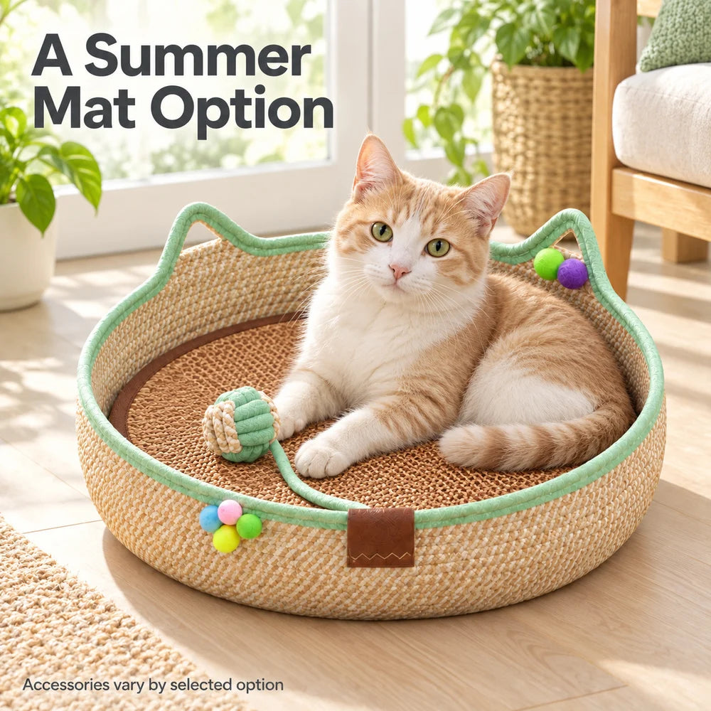 Round Woven Cat Bed With Ear Design Indoor Cat Lounger