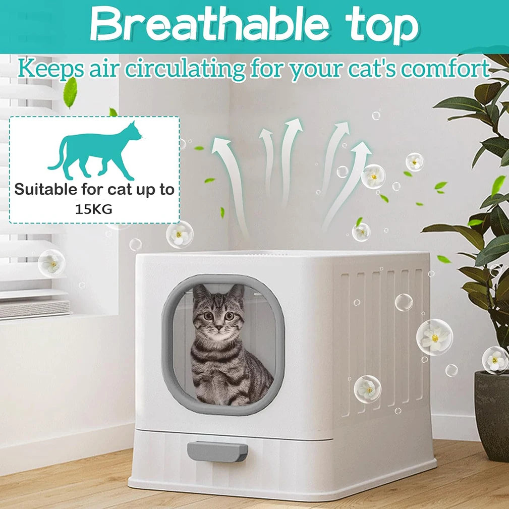 Fully Enclosed Cat Litter Box With Pull Drawer And Lid
