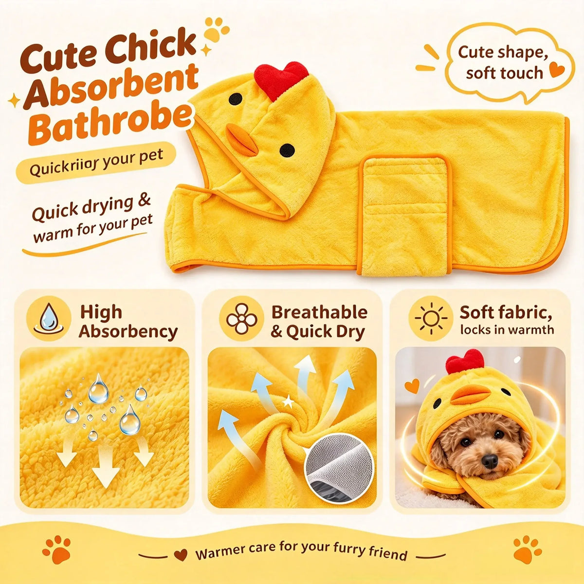 Soft Absorbent Cotton Dog Bathrobe Full Wrap Towel for Pets
