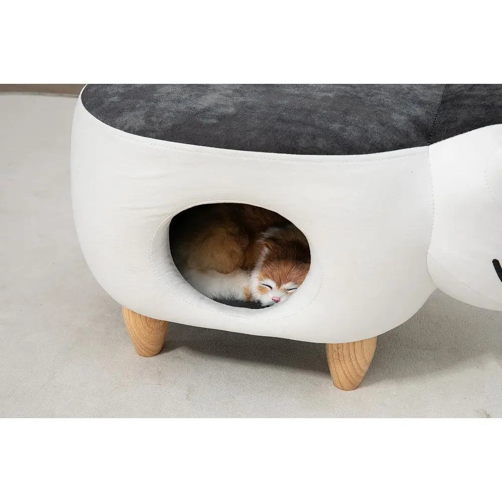 Cat Shaped Storage Ottoman Pet House for Cats and Dogs