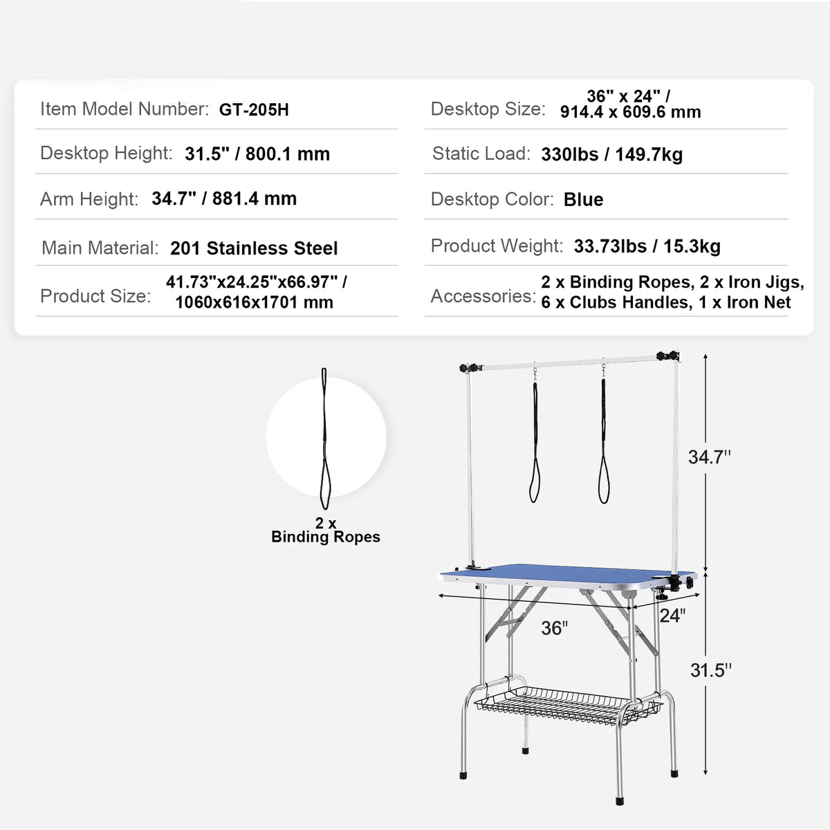 SucceBuy Foldable Dog Grooming Table With Dual Arms And Clamp