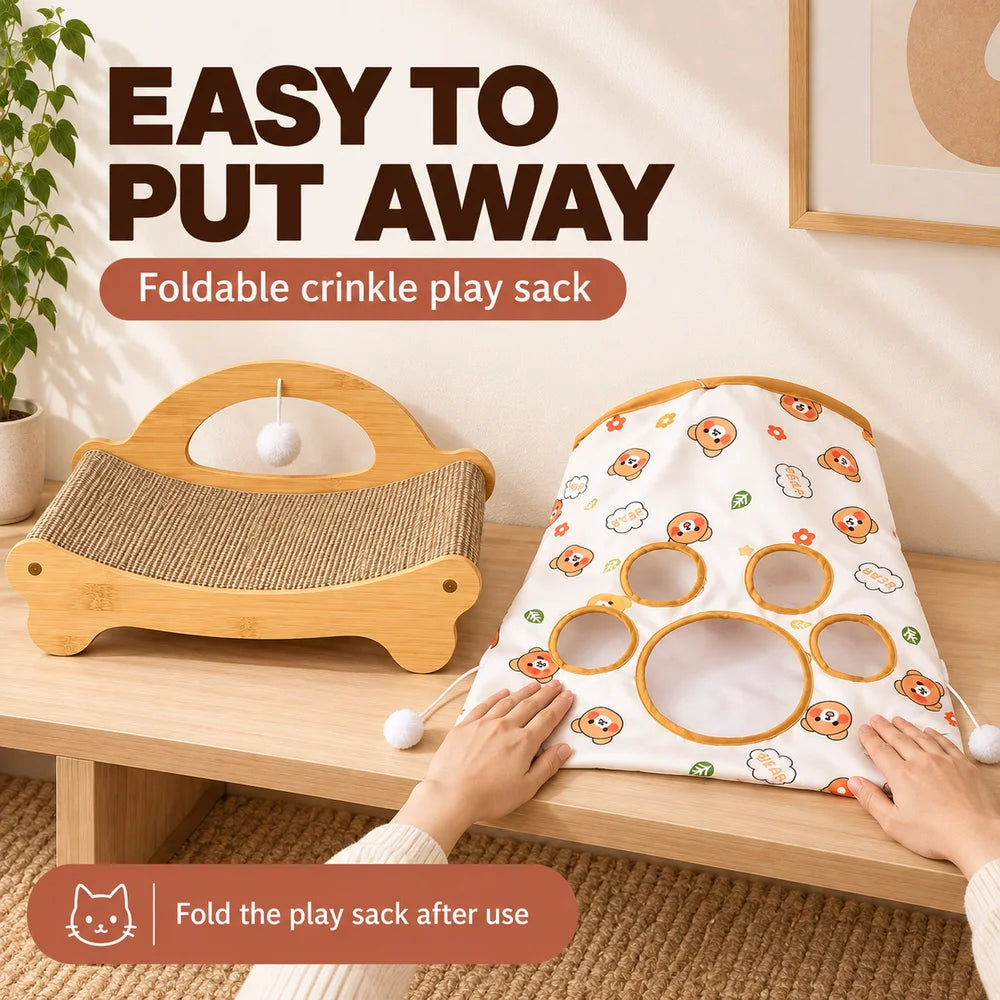 Zoe Cat Scratcher Lounger With Crinkle Tunnel And Hanging Toys