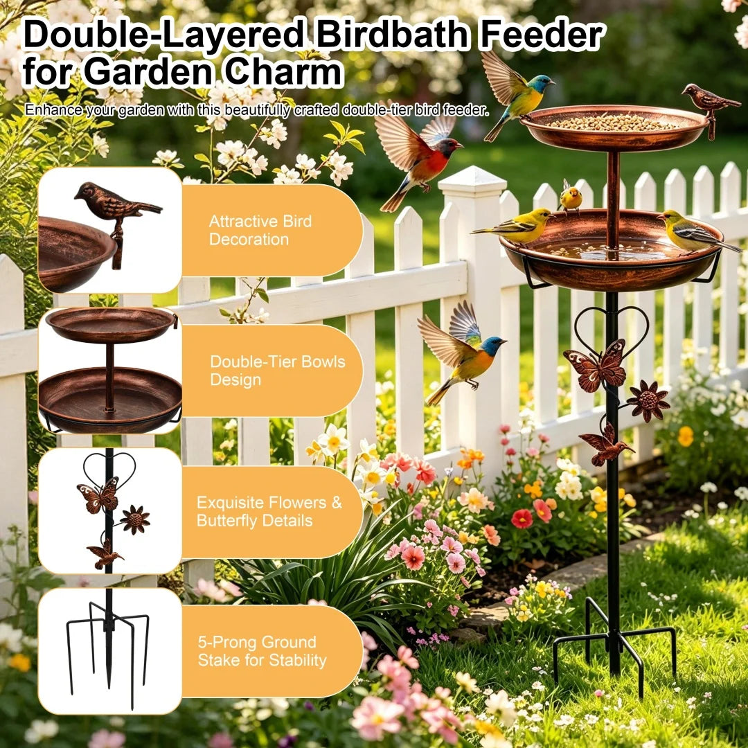 Double Layer Bird Feeder And Bath Stand For Garden Patios