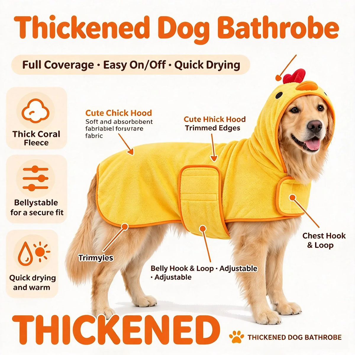 Soft Absorbent Cotton Dog Bathrobe Full Wrap Towel for Pets