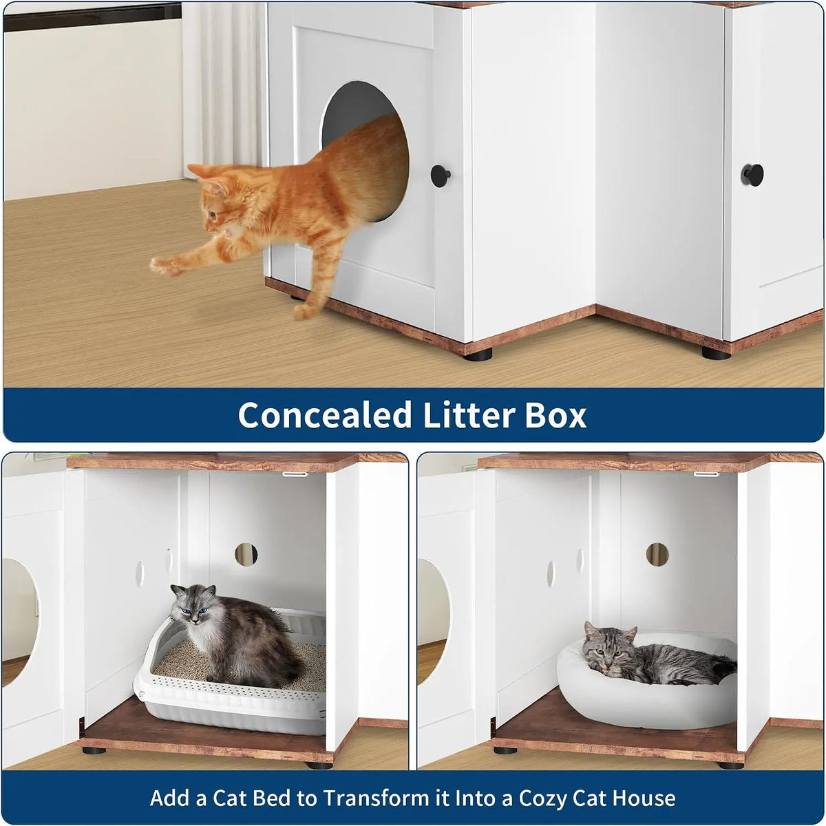 Garvee Wood Cat Tree With Scratching Post And Storage Cabinet