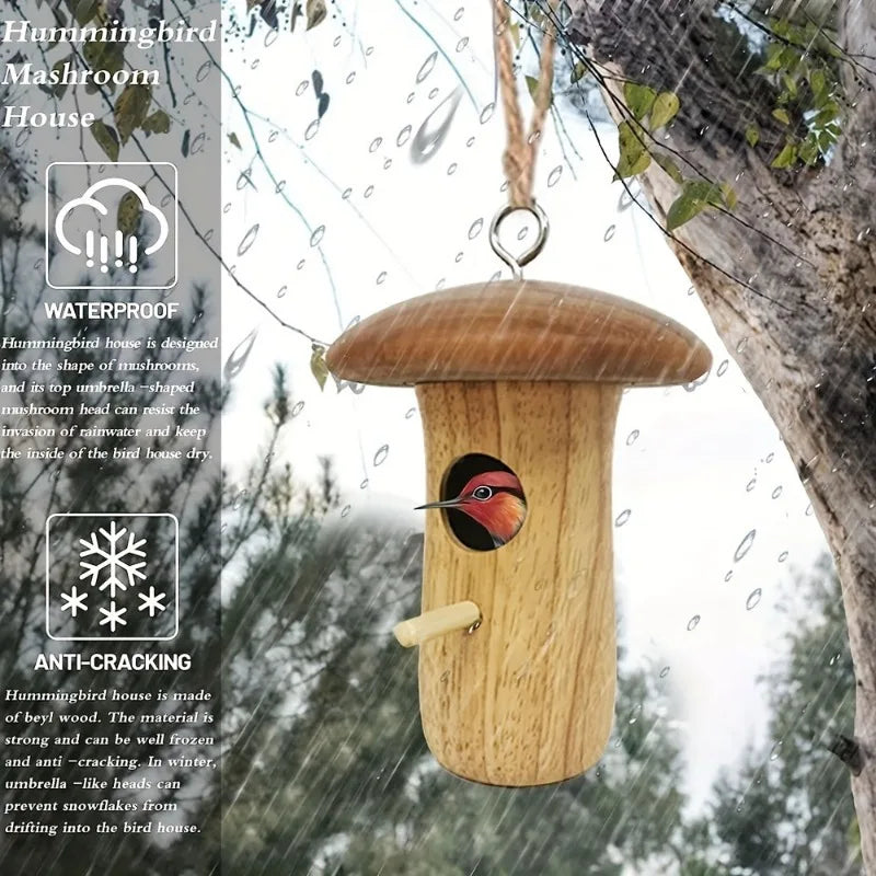 Natural Wooden Hummingbird House for Outdoor Garden Bird Nesting