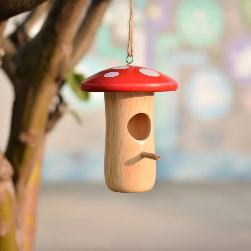 Natural Wooden Hummingbird House for Outdoor Garden Bird Nesting