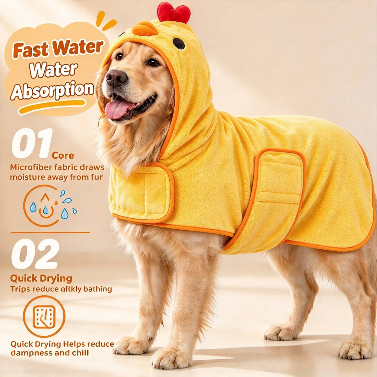 Soft Absorbent Cotton Dog Bathrobe Full Wrap Towel for Pets