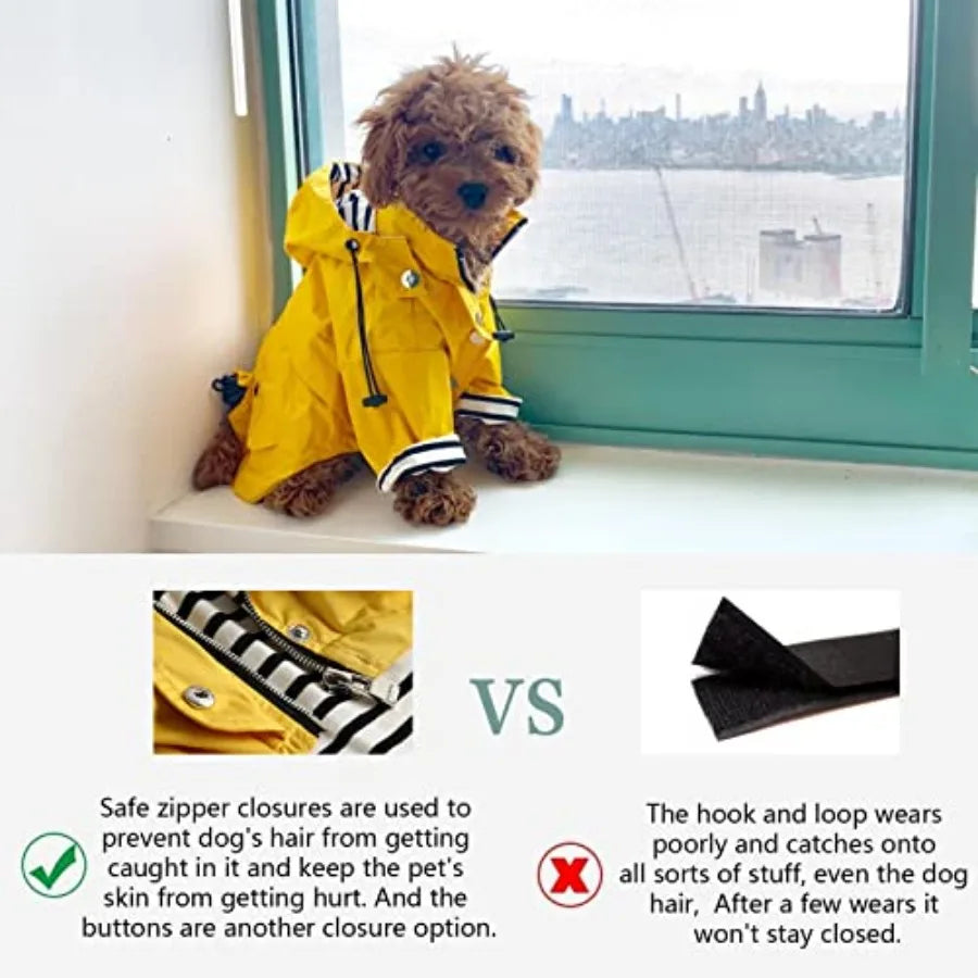 Dog Raincoat With Reflective Buttons And Removable Hood