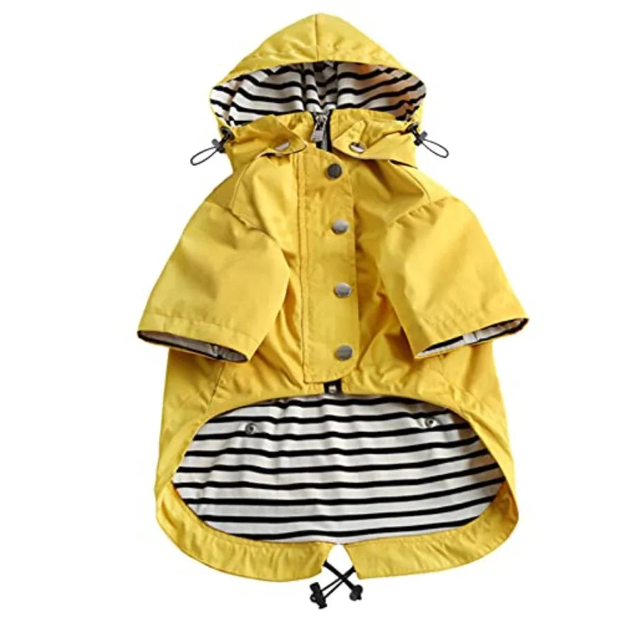 Dog Raincoat With Reflective Buttons And Removable Hood
