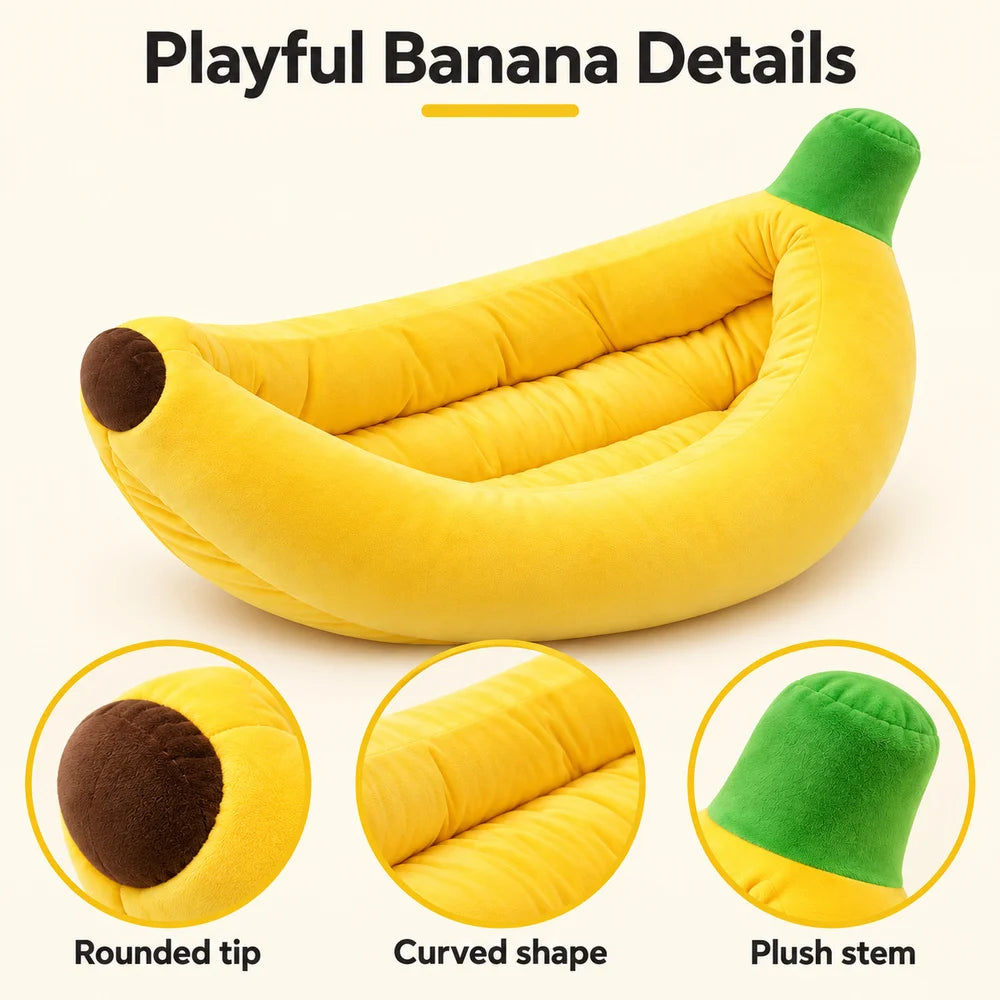 Banana Plush Pet Bed With Raised Sides For Cozy Lounging