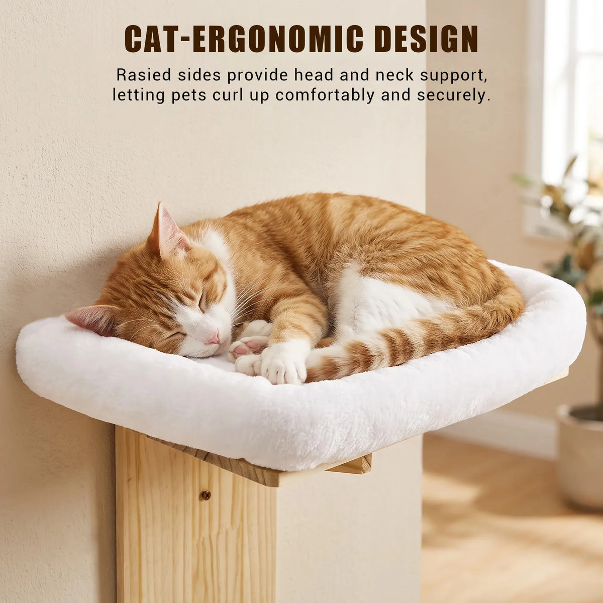 EliteZ Solid Wood Wall Mounted Cat Bed With Washable Cushion