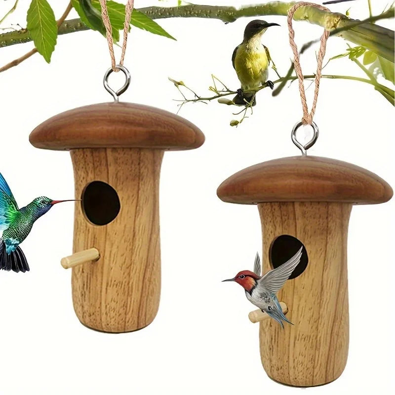 Natural Wooden Hummingbird House for Outdoor Garden Bird Nesting
