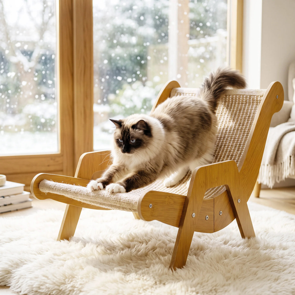 Wooden Sisal Cat Scratcher Lounger And Rest Bed For Cats