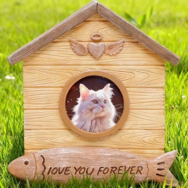 Wood Look Resin Pet Urn With Replaceable Photo Storage Box