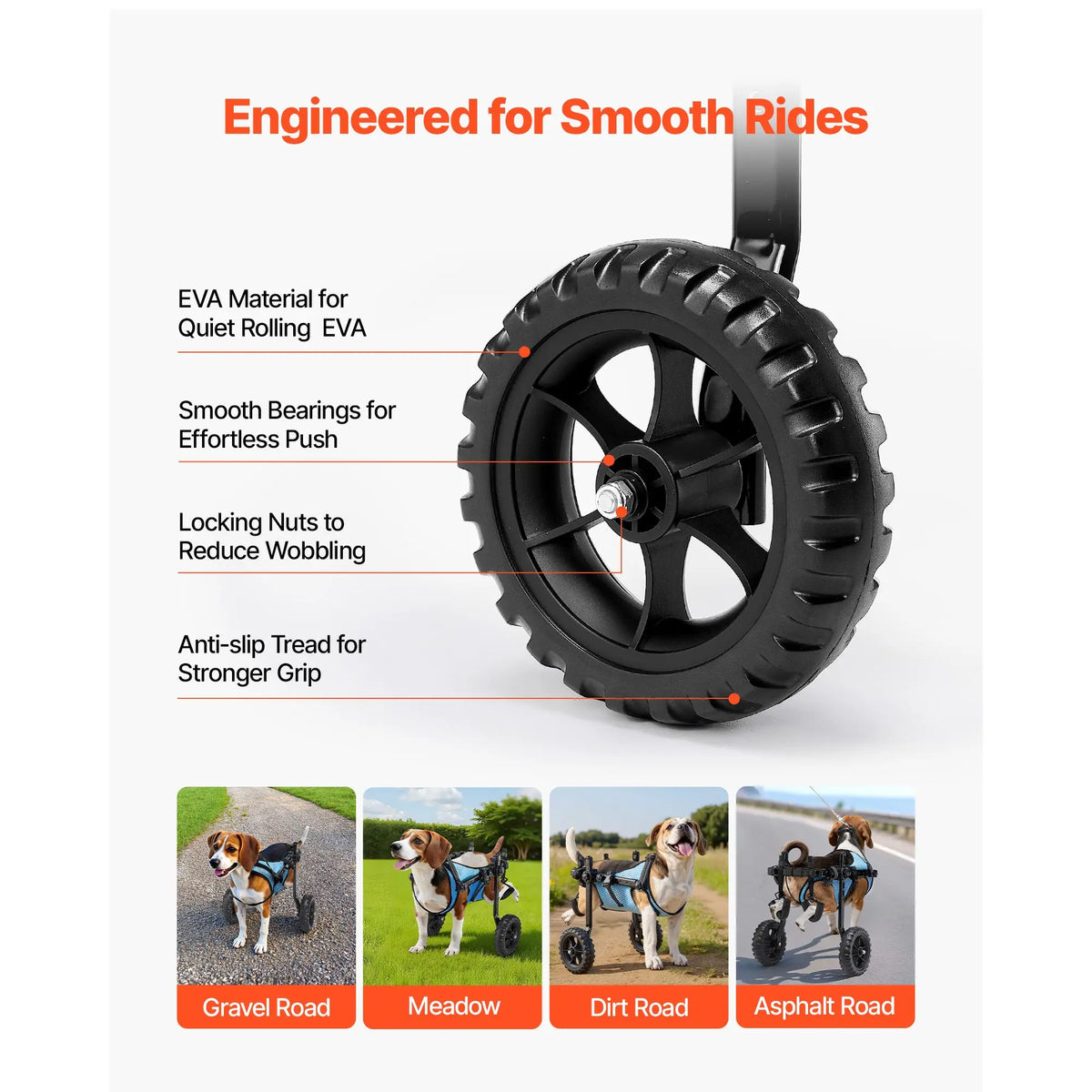 Adjustable Dog Wheelchair For Hind Legs With Shock Absorbing Wheels