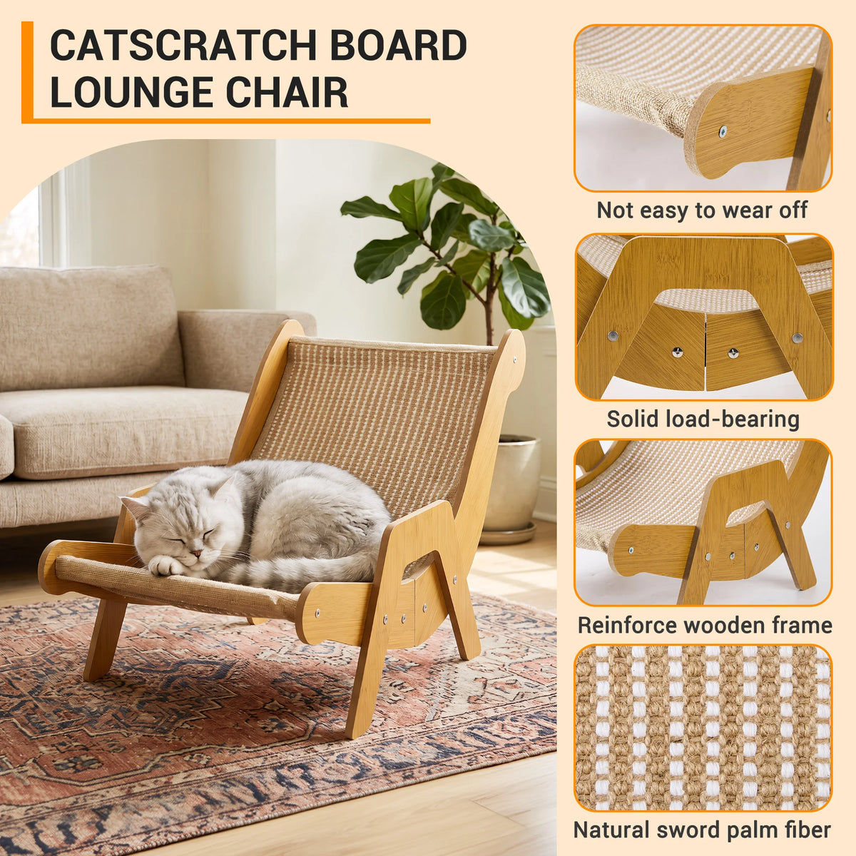 Wooden Sisal Cat Scratcher Lounger And Rest Bed For Cats