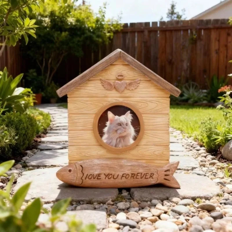 Wood Look Resin Pet Urn With Replaceable Photo Storage Box