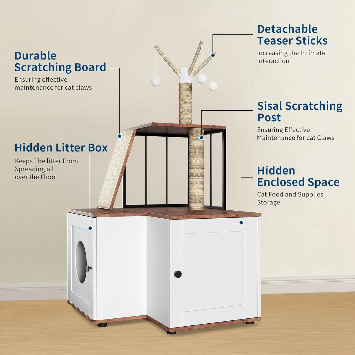 Garvee Wood Cat Tree With Scratching Post And Storage Cabinet