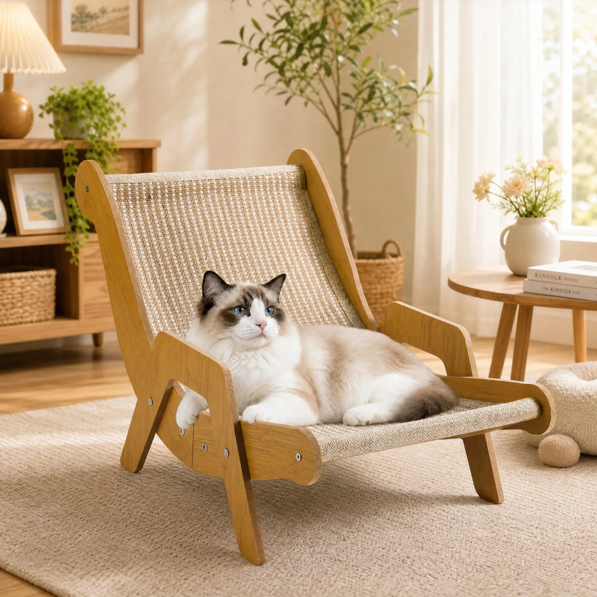 Wooden Sisal Cat Scratcher Lounger And Rest Bed For Cats
