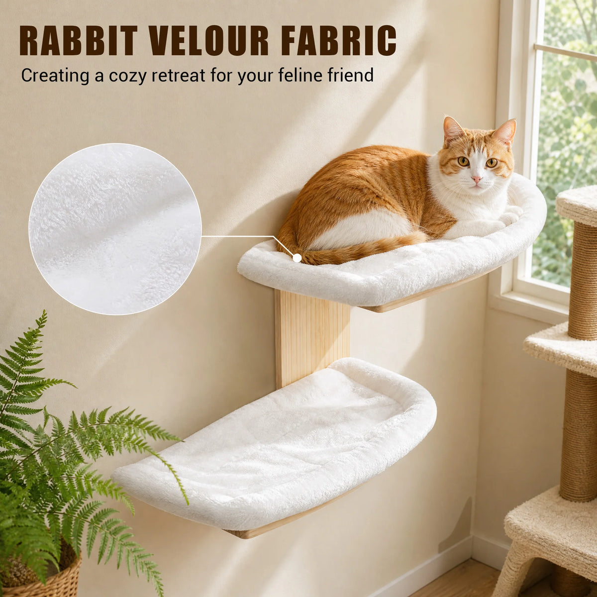 EliteZ Solid Wood Wall Mounted Cat Bed With Washable Cushion