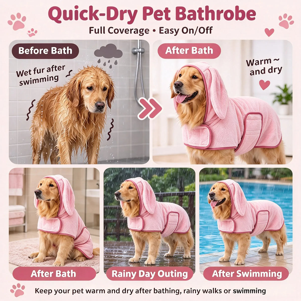 Soft Absorbent Cotton Dog Bathrobe Full Wrap Towel for Pets
