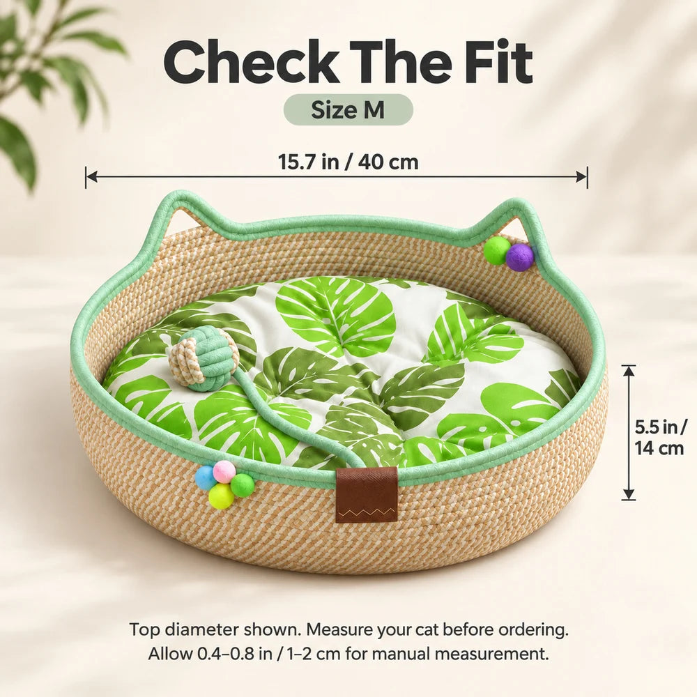 Round Woven Cat Bed With Ear Design Indoor Cat Lounger
