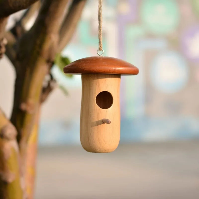 Natural Wooden Hummingbird House for Outdoor Garden Bird Nesting