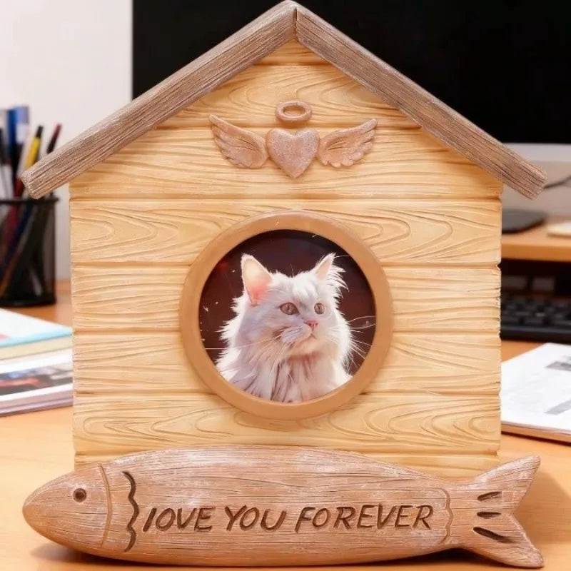 Wood Look Resin Pet Urn With Replaceable Photo Storage Box