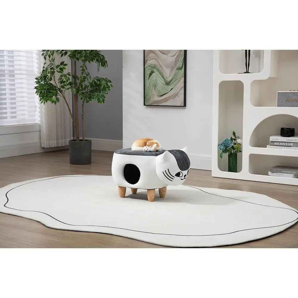 Cat Shaped Storage Ottoman Pet House for Cats and Dogs