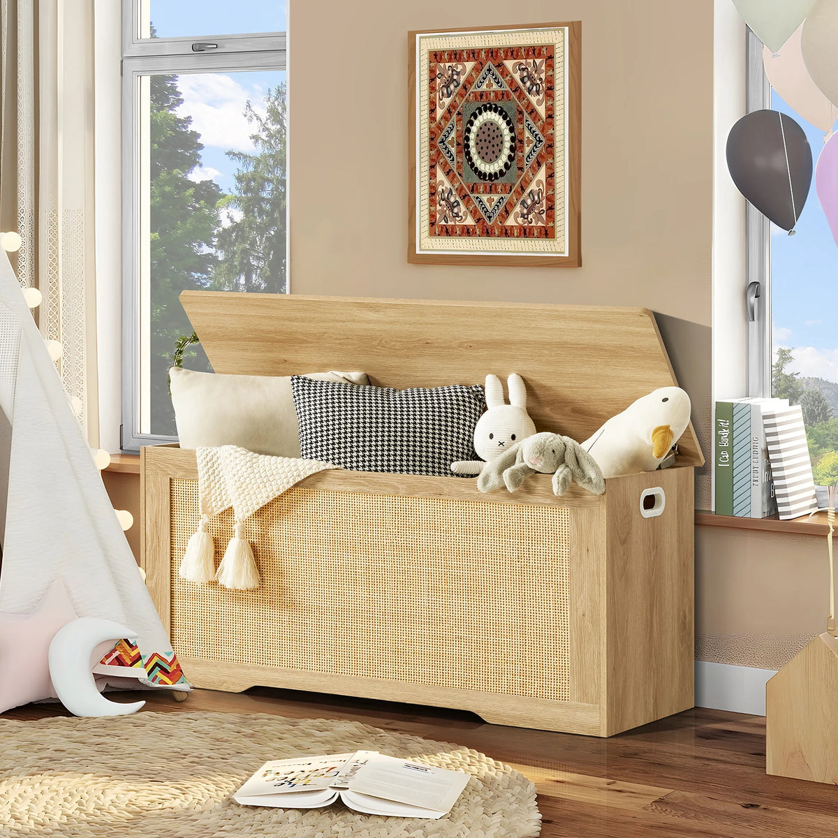 Wooden Storage Chest And Toy Box With Safety Hinges