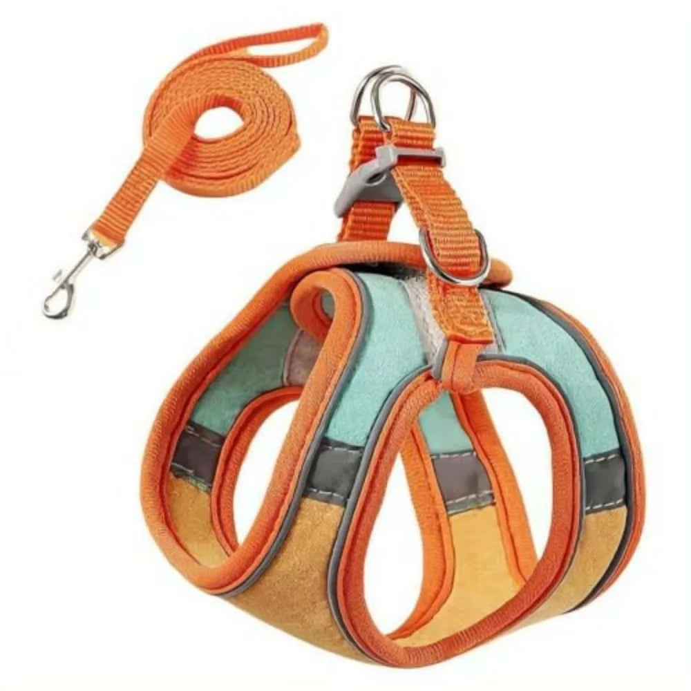 Adjustable Cat Harness And Leash Set With Breathable Suede Vest