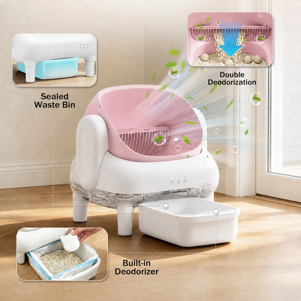 Automatic WiFi Self Cleaning Cat Litter Box With Odor Shield